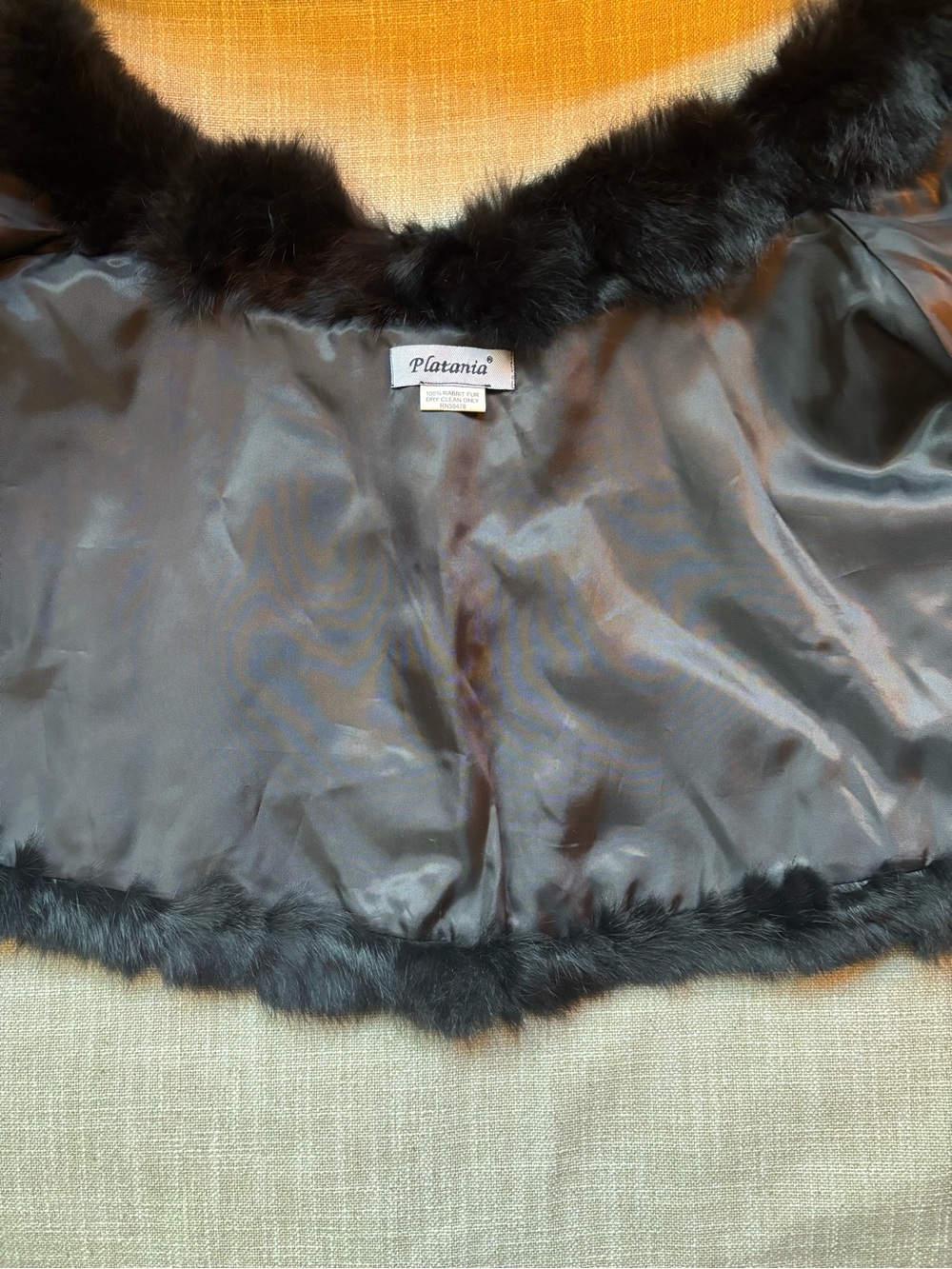 Platonia Black 100% Rabbit Fur Cropped Vest Bolero Satin Lined - Picture 4 of 4
